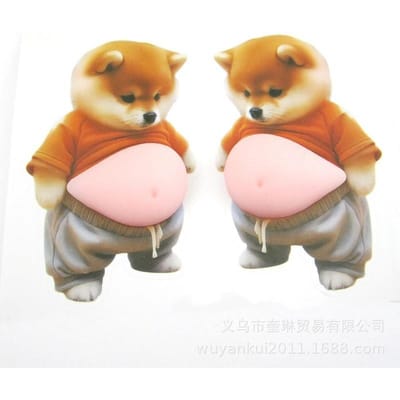 Grappige 3D Shiba Inu Hond Buik Sticker Knijpspeeltje Schattige Puppy in Oranje Outfit Fidget Speelgoed Siliconen Zelfklevend voor Kinderen Cadeaus beige