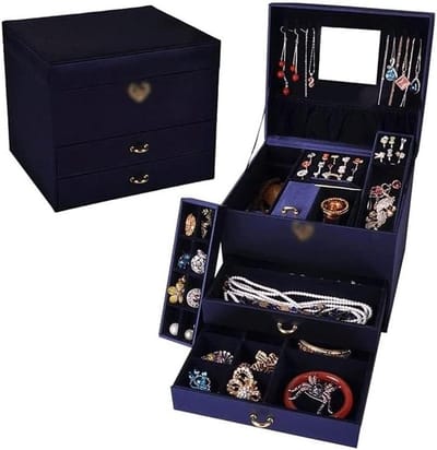 Sieradendoos - Opbergdoos Organizer - Sieraden Opbergen - 3-Laags Hoge Capaciteit - 20x20x23cm - Zwart