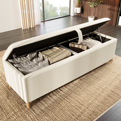 BLACKCOLORS Slaapbank met opbergruimte, 165 x 38 cm Slaapbank, gestoffeerde bank met hydraulische opbergruimte, opbergbox, geschikt voor de slaapkamer, woonkamer en hal, beige corduroy-look.