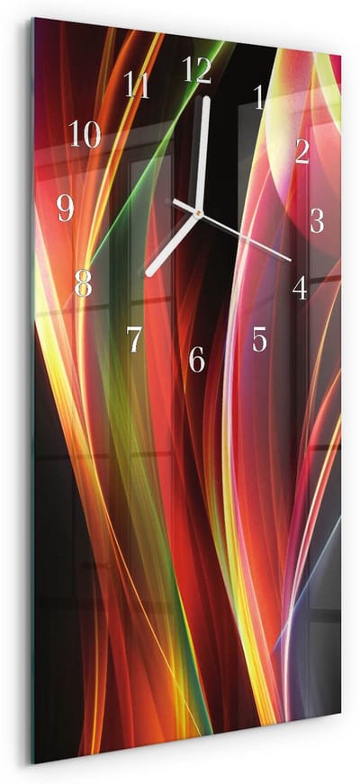 Tulup Wandklok - Abstractie Klok Glas Met Opdruk - 30x60 cm - Veelkleurig Moderne Wandklok Glas - Witte Handen - Rechthoekige Wandklok - Glazen Wandklok Design - Klok Glas Met Opdruk