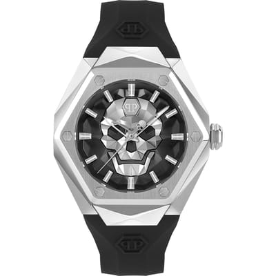 Philipp Plein The $Kull Spikes PWPWA0124 Horloge - Siliconen - Zwart - Ø 45 mm