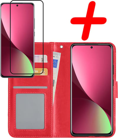Hoesje Met Screenprotector - Geschikt voor Xiaomi 12X - Luxe Pasjeshouder - Bookcase Portemonee - Flip Case - Kunstleer Book Case - Flipcase - Book Cover - Walletcase - Portemonneehoes - Rood