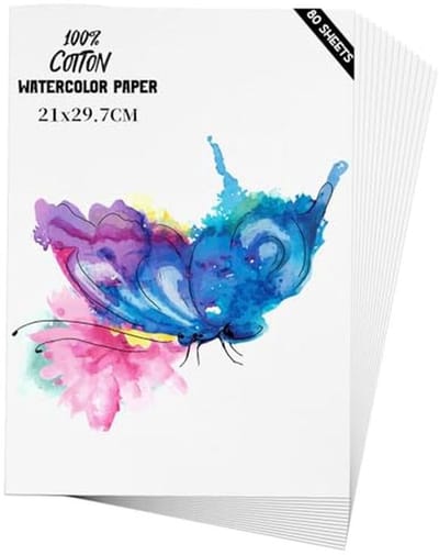 Aquarelpapier A4 80 Vellen - Zwaargewicht 300 g/m² Koudpers Natuurlijk Katoenpapier voor Aquareltekeningen