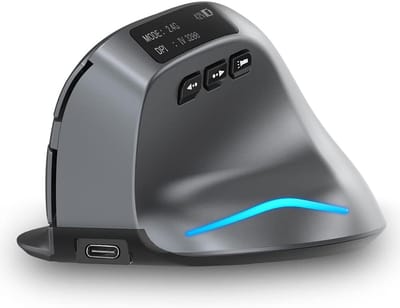 Draadloze Oplaadbare Ergonomische Muis met LED-Scherm en Verstelbare DPI voor Laptop en PC