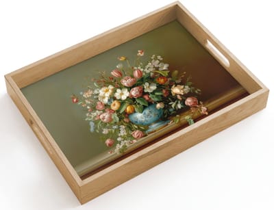 Dienblad hout 40x30 cm - Schootdienblad - Vaas - Pastel - Kleuren - Bloemen - Borrelplank rechthoek - Plateau dienbladen