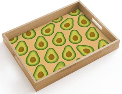 Dienblad hout 40x30 cm - Schootdienblad - Avocado - Patroon - Groen - Pit - Borrelplank rechthoek - Plateau dienbladen