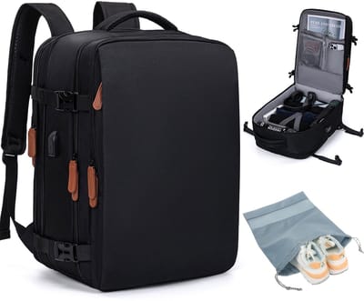 KZQ 40L Grote Rugzak Reistas Extra Large Travel Backpack Waterdicht Met Schoenenvak 15 Inch Laptoptas Vliegtuig Goedgekeurd Dagrugzak voor Dames Heren Outdoor Hiking Weekender zwart