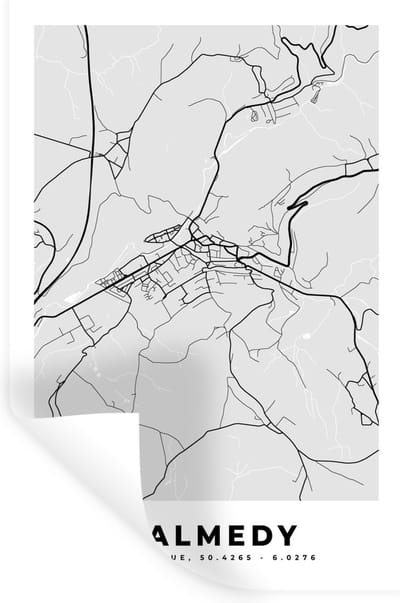 Muurstickers - Sticker Folie - Kaart – Plattegrond – Stadskaart – Malmedy – België – Zwart Wit - 20x30 cm - Plakfolie - Muurstickers Kinderkamer - Zelfklevend Behang - Zelfklevend behangpapier - Stickerfolie