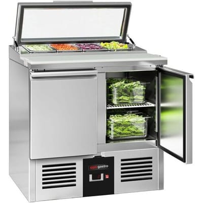 GGM Gastro Saladette PREMIUM - 900mm - 2 Türen - mit Einlass für 4x GN 1/3 & Glasdeckel