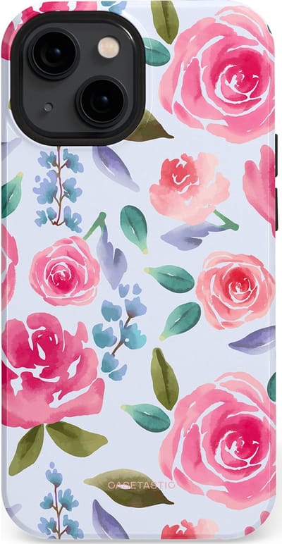 Casetastic hoesje geschikt voor Apple iPhone 13 mini - MagSafe - Dubbellaagse bescherming - Aquarel Bloemendroom - Fashion Case - Lichtblauw Lichtroze