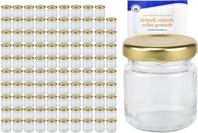 Set van 100 bekers 53 ml Naar 43 gouden deksel incl. Diamant Gelierzauber receptenboekje
