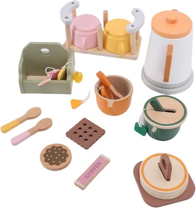 Houten Theeservies - Speelgoed Keuken - Theekransje Spelen - 29 Delige Set - 22 x 22 x 9 cm