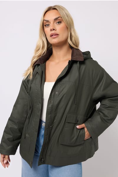 Yours Groene Gewaxte Parka Jas Size 42