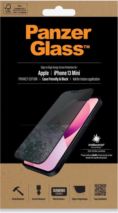 PanzerGlass iPhone 13 Mini Privacy Glass Case Friendly Antibacterieel