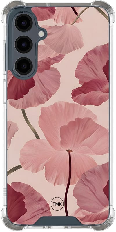 Shockproof hoesje geschikt voor Samsung Galaxy A17 - Vintage blossom - Schokbestendig - Verhoogde randen - TPU case - Extra Sterke Back Cover - Bloemen - Transparant, Roze