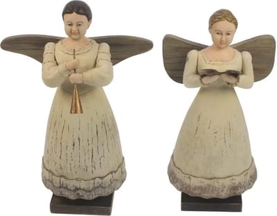 Engeltje met fluit/boek 2ass. hout 18x10,5x26cm/18,5x11x25cm