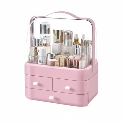 Janse® Luxe make-up organizer XL Roze - Skincare organizer transparant - Make-up koffer met lades - Opbergdoos met handvat - Beauty organizer voor onderweg - Parfum - Cosmetica - Nagellak opbergbox - Beautycase - Sieraden - Organiseren