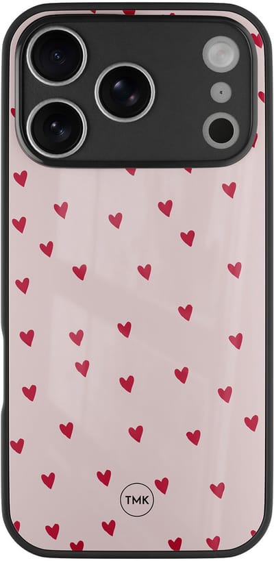 Hoesje geschikt voor Apple iPhone 17 Pro - Hartjes - Zwart - TPU luxe case (glossy toplaag) - Print - Hardcase backcover zwart