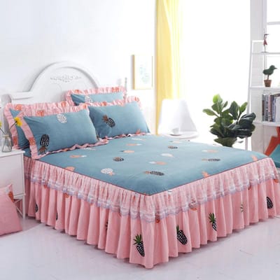 Bloemen Huis Zomer Lakens Beddengoed Antislip Matrashoes Enkel Dubbel Ademend Bedrok, Individuele Kussensloop 120x200x43cm3pcs