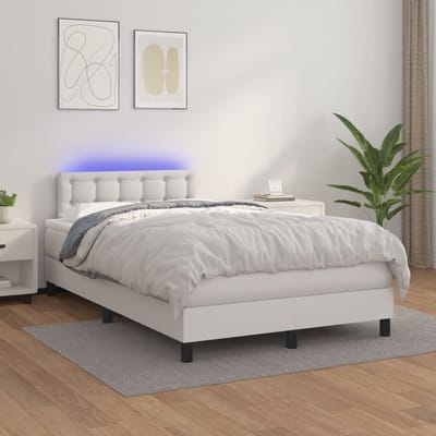 vidaXL - Boxspring - met - matras - en - LED - kunstleer - wit - 120x200 - cm