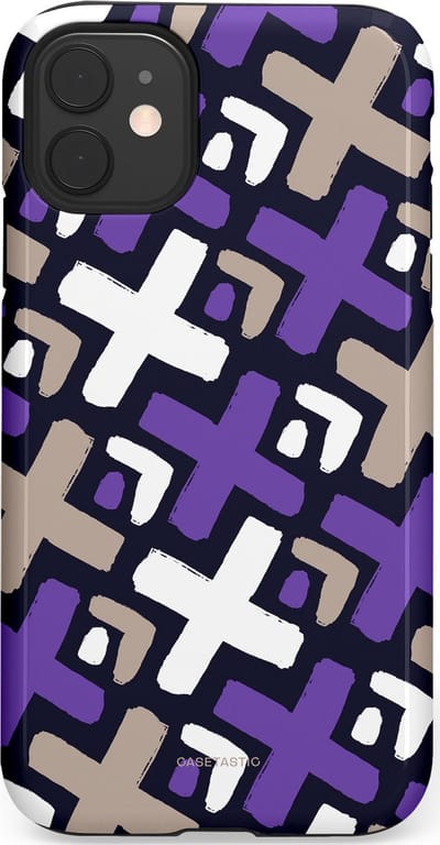 Casetastic hoesje geschikt voor Apple iPhone 11 - Dubbellaagse bescherming - Fresh Paars Witte X's - Fashion Case - Donkerblauw Zilver Lavendel Wit