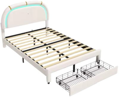 Eenpersoonsbed 140 x 200 cm - Voor jongens - Met lattenbodem - Zonder matras - Twijfelaar - Wit/red - Verstelbaar hoofdeinde