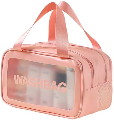 Toilettas - Transparant PVC Waterdicht met Droog-Nat Scheiding - Voor Reizen, Make-up en Toiletartikelen Dames & Heren - Roze - Maat M