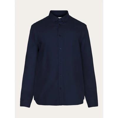 KnowledgeCotton Apparel Overhemd Melange Donkerblauw (navy) - Maat M - Heren - Overhemden Casual