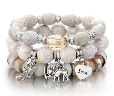 Sorprese armband - Ibiza Style - armband dames - 3-delig - wit/zilverkleurig - cadeau - Model J