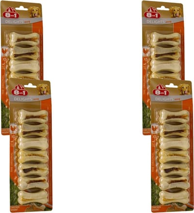 8in1 Delights Bones Strong Kip - Hondensnacks - 4 x Xsmall