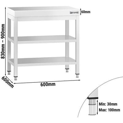 GGM Gastro Edelstahl Arbeitstisch PREMIUM - 600x600mm - mit Grundboden & Zwischenboden Zilver