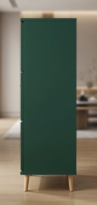 Urban Slim Schoenenkast met 3 Kleppen – Smal & Ruimtebesparend – Bosgroen – 59,8 x 19,5 x 131 cm – Modern Design met Massief Eiken Details – Voor Hal, Gang & Entree - House&Garden