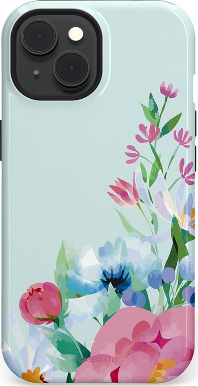 Casetastic hoesje geschikt voor Apple iPhone 15 - MagSafe - Dubbellaagse bescherming - Dagdroom in bloei - Fashion Case - Lichtgrijs Lichtroze