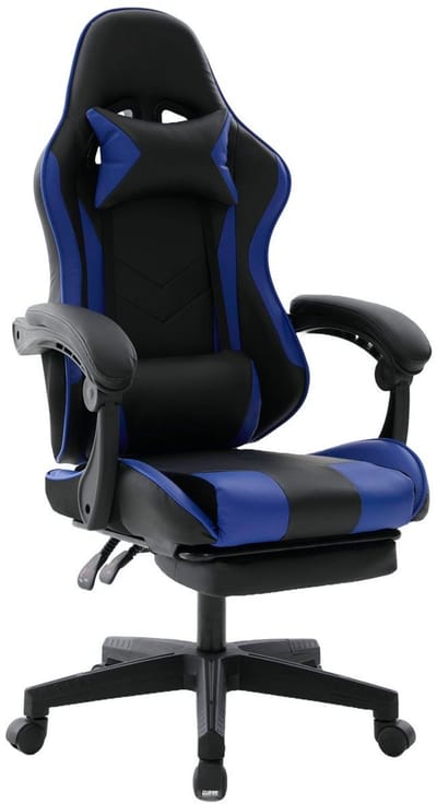 Delman Ergonomische Gaming Stoel met Voetensteun en Hoofdkussen – Verstelbare Bureaustoel van PU Leer, 360° Draaiend, Metalen Basis, Rug- en Lendensteun, Verstelbare Hoogte, Tot 150 kg Belastbaar