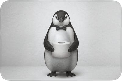 WC mat 90x60 cm - Antislip - Pinguïn - WC rol - Wit - Toiletmat - Vloermat - Douchemat - Toilet tapijt - Toiletmatten