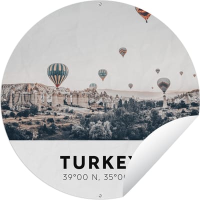 Tuincirkel Turkije - Luchtballon - Bomen - 60x60 cm - Ronde Tuinposter - Buiten