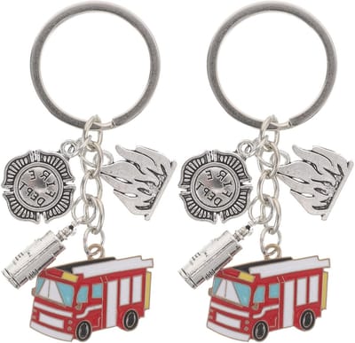 Brandblusser Sleutelhangers - Miniatuur Decoratie - Tas Decoratie - Metaal Constructie - 2 Stuks - Zilver