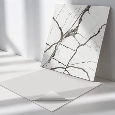 Wallfluent Vinyl Tegels - Marmerpatroon met Aderen Zelfklevende Vinyltegels - 30 cm x 30 cm - Wit Vinyl Tegels - Set van 9 - Vierkant PVC Tegels - Texturen Plaktegels - Vloer Tegels PVC - Plaktegels Keuken en Badkamer