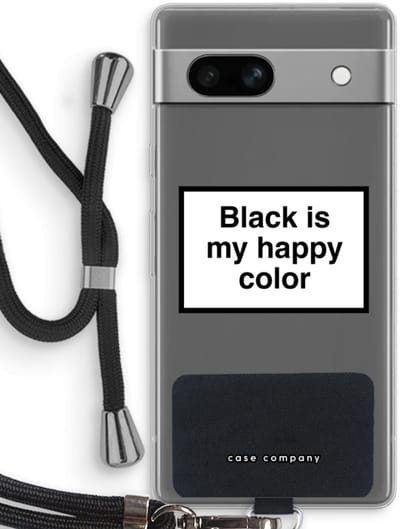 Case Company® - Hoesje met koord geschikt voor Google Pixel 7A hoesje met Koord - Black is my happy color - Telefoonhoesje met Zwart Koord - Bescherming aan alle Kanten en Over de Schermrand