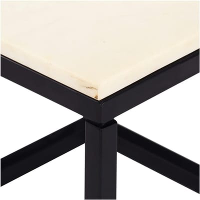 Salontafel Steen - Koffietafel Marmerlook - Woonkamer Meubel - Echte Steen Textuur - 60x60x35 cm - Wit