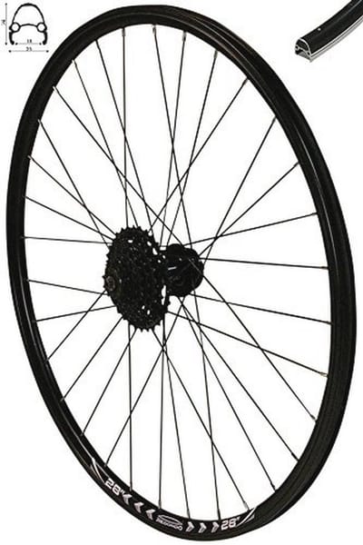 28 inch achterwiel velg zwart schijfrem + 9-voudige cassette