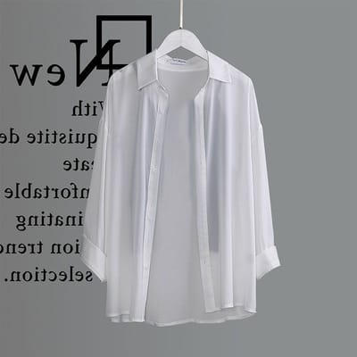 Zonnebrandkleding voor Dames, Zomer Dunne Vestjas, Modieuze Losse Lange Mouwen Chiffonen Blouse 3XL wit