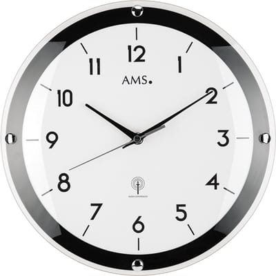 AMS F5906 - Wandklok - Analoog - Metaal - Kunststof - Radiogestuurde tijdsaanduiding - Mineraal Glas - Zwart
