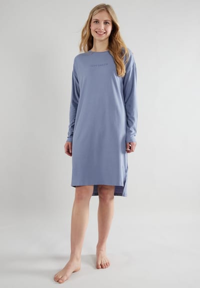 TOM TAILOR Charlotte Dames Nachthemd - lange mouwen - 100% katoen - Blauw