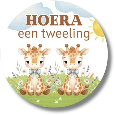 Hoera een tweeling stickers - Baby giraffen - 20 stuks - 4 cm