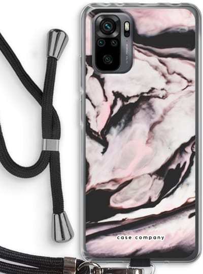 Case Company® - Hoesje met koord geschikt voor Xiaomi Redmi Note 10 Pro hoesje met Koord - Roze stroom - Telefoonhoesje met Zwart Koord - Bescherming aan alle Kanten en Over de Schermrand