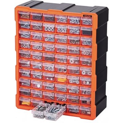 VEVOR Organizer voor kleine onderdelen met 60 lades, PP-assortimentsdoos voor wandmontage, draagvermogen van 10 kg, dubbel vergrendelbare sorteerdoos, opbergdoos voor ijzerwaren, schroeven en kleine onderdelen.