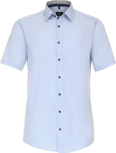 VENTI modern fit overhemd - korte mouw - popeline - blauw - Strijkvrij - Boordmaat: 37
