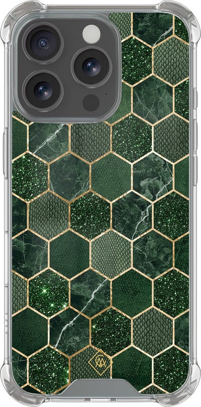 Casimoda® hoesje - Geschikt voor iPhone 16 Pro Max - Kubus Groen - Shockproof case - Extra sterk - Siliconen/TPU - Groen, Transparant