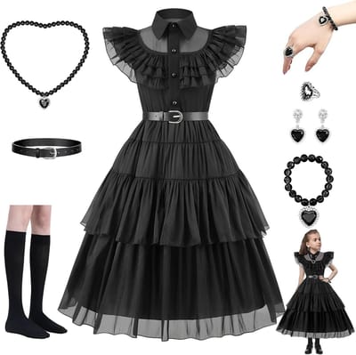 Carnaval Kostuum voor Meisjes - Gothic Cosplay Jurk voor Halloween en Feestjes - Perfecte Outfit voor Woensdag Themafeest